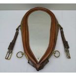 A PROBABLE EARLY 20TH CENTURY LEATHER & BRASS HORSE COLLAR, with a bevel mirror plate insert,