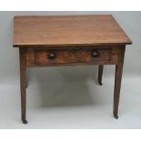 A PART LATE 18TH / EARLY 19TH CENTURY COUNTRY MADE SIDE TABLE with planked rectangular top, over