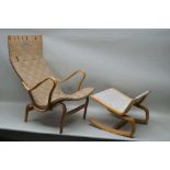 A 20TH CENTURY SWEDISH BENTWOOD BEECH FRAMED OPEN ARM PERNILLA CHAIR, with webbing seat, having