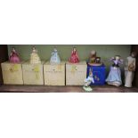 A SHELF FULL OF COLLECTABLE FIGURINES to include boxed Coalport Ladies