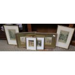 A PAIR OF FIRST QUARTER 20TH CENTURY WATERCOLOURS by T B Fowler, together with two pairs of prints