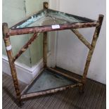 A LATE 19TH / EARLY 20TH CENTURY BAMBOO CORNER TWO TIER PLANT STAND