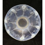 A 'BAROLA' MOULDED OPAQUE GLASS PLATE, having palm tree decoration, named to base, 20cm in diameter