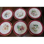 A HAVILAND LIMOGES DESSERT SERVICE, hand painted floral decoration, with deep pink and gilded band