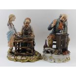 TWO CAPO-DI-MONTE PORCELAIN FIGURES, a cobbler at work and one modelled by Guidolin of an elderly
