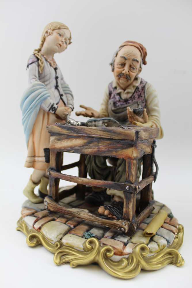 TWO CAPO-DI-MONTE PORCELAIN FIGURES, a cobbler at work and one modelled by Guidolin of an elderly - Image 2 of 7