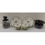 A DOULTON LAMBETH STONEWARE WALL POCKET, 9cm in diameter, a continental scent bottle and a pair of