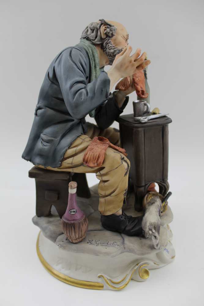 TWO CAPO-DI-MONTE PORCELAIN FIGURES, a cobbler at work and one modelled by Guidolin of an elderly - Image 5 of 7