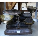 THREE VARIOUS CAST IRON BASED SETS OF VICTORIAN DESIGN SCALES together with a selection of