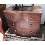 A 19TH CENTURY SMALL SIZED MAHOGANY FINISHED BOW FRONT CHEST OF FOUR DRAWERS