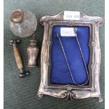 AN ART NOUVEAU DESIGN HALLMARKED SILVER FRAME together with a sundry selection of other items