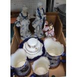 A TRIO OF VICTORIAN POTTERY JUGS together with figurines, commemorative chinaware, etc.