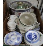 A BOX OF MIXED POTTERY & PORCELAIN