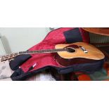 A YAMAHA DREADNOUGHT DW20 ACOUSTIC GUITAR with custom fitted Fishman pickup and pad case