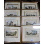 A SET OF EIGHT COLOURED PRINTS DEPICTING VIEWS OF PARIS, decoratively mounted in slender gilt frames