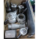 A SELECTION OF DOMESTIC METALWARES the majority pewter, to include Tudric