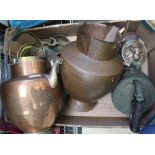 A SELECTION OF DOMESTIC METALWARES to include copper pots and brass utensils