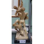AFTER THE ANTIQUE, MOULDED COMPOSITION GROUP OF THREE FIGURES, on a marble plinth base, impressed to