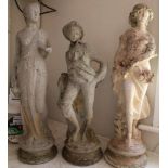 THREE VARIOUS CAST CONCRETE GARDEN FIGURINES