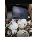 A BOX CONTAINING A ROYAL GRAFTON MISTY MORN PATTERNED PART TEA SERVICE, a selection of cutlery,