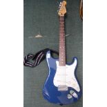 A BLUE FINISHED STRATOCASTER DESIGN ELECTRIC GUITAR by Crafter, being the Cruiser model, with soft