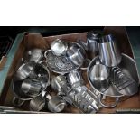 A BOX CONTAINING A SELECTION OF DOMESTIC STAINLESS STEEL to include Robert Welch designs
