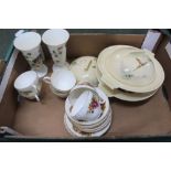 A BOX CONTAINING A SELECTION OF DOMESTIC POTTERY & PORCELAIN to include; Royal Doulton lidded