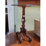 A PROBABLE ITALIAN FLORAL INLAID TOPPED WINE TABLE on baluster turned column & four shaped & pierced