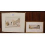 OWEN F. MORGAN A WATERCOLOUR STUDY OF A FARMYARD together with a study of a lone figure on a path,