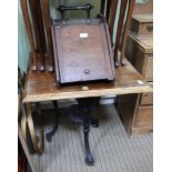 A CAST IRON BASED WOODEN SQUARE TOPPED PUB TABLE sold together with a 19th century purdonium