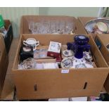 TWO BOXES CONTAINING A SELECTION OF DRINKING GLASSES VARIOUS, together with boxed collectables,