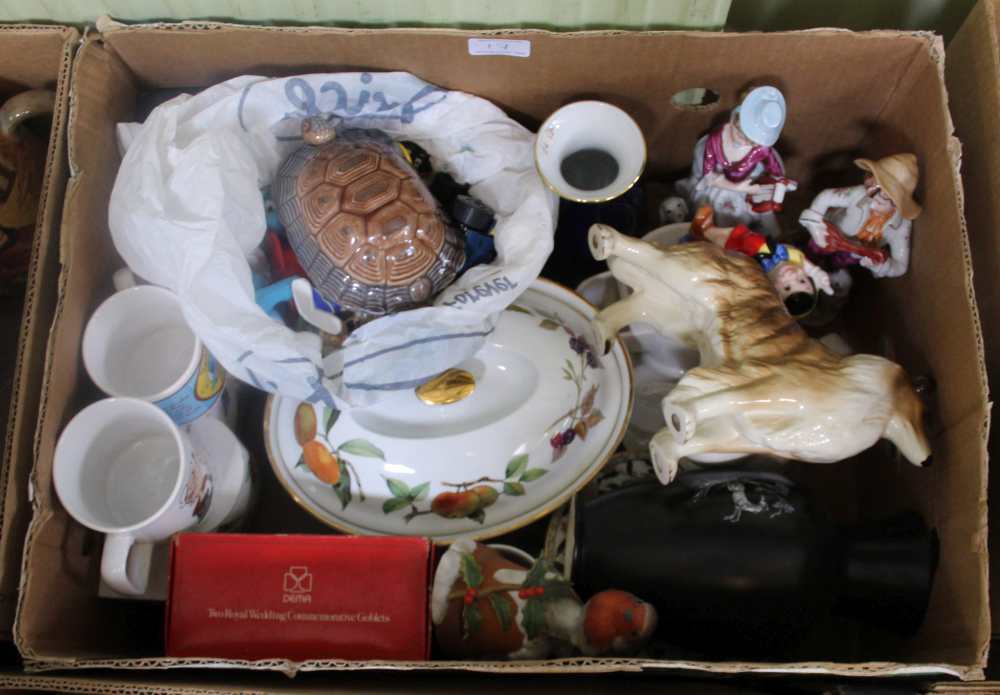 TWO BOXES CONTAINING A SELECTION OF DOMESTIC POTTERY & GLASSWARE to include; hand painted Poole - Image 3 of 3