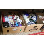 TWO BOXES OF DOMESTIC COLLECTABLES to include; boxed die-cast vehicles, willow patterned china,