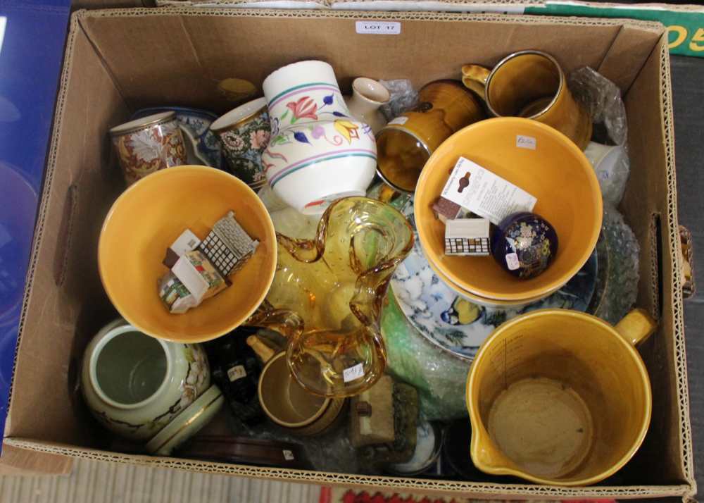 TWO BOXES CONTAINING A SELECTION OF DOMESTIC POTTERY & GLASSWARE to include; hand painted Poole - Image 2 of 3