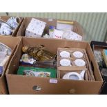 TWO BOXES OF DOMESTIC POTTERY, to include; Cardew designed mugs, boxed figurines, etc.