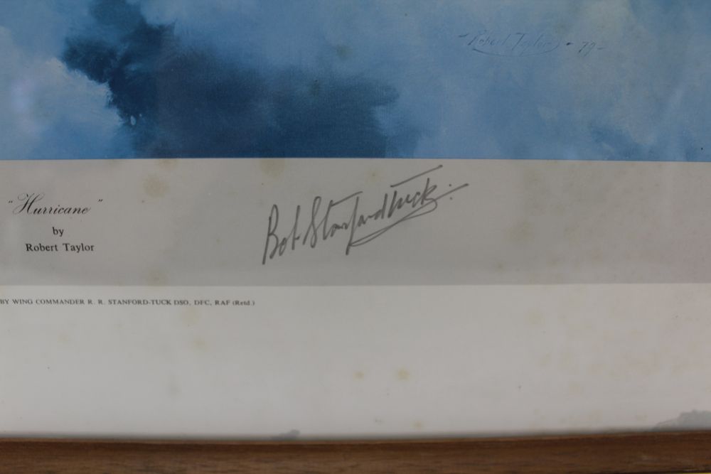 AFTER ROBERT TAYLOR A PRINT OF FOUR HURRICANES,1st edition, signed by Wing Commander Robert Stanford - Image 2 of 3