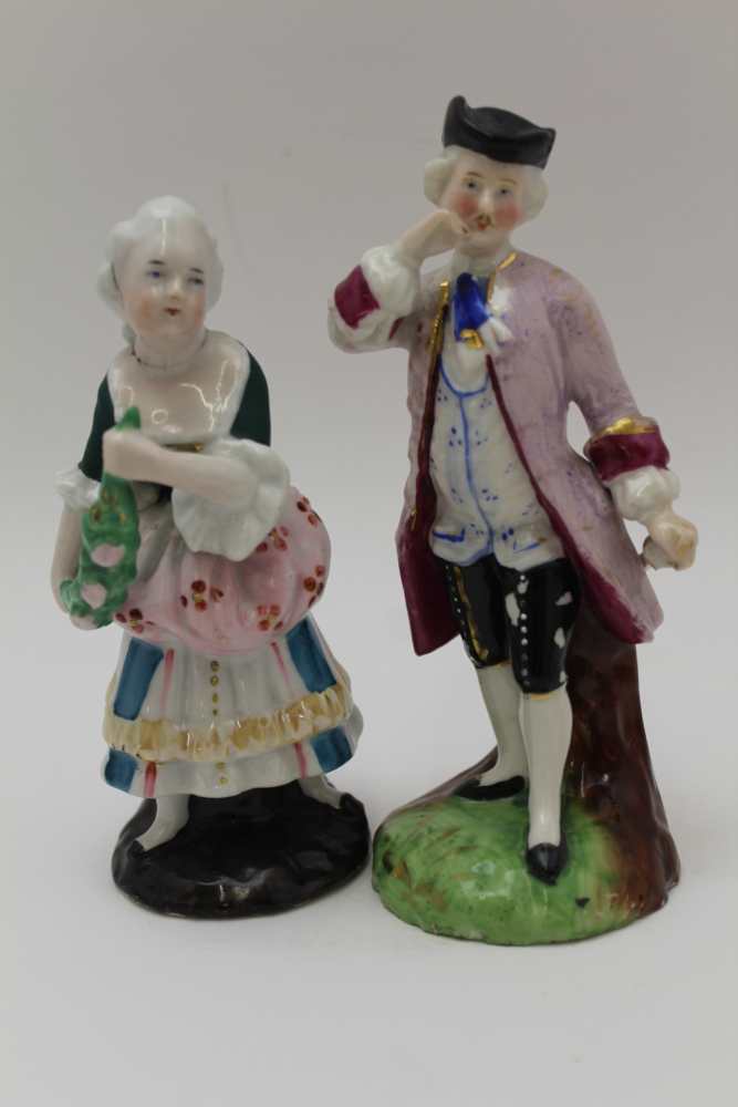 TWO 19TH CENTURY STAFFORDSHIRE POTTERY SHEEP SPILL HOLDERS, 13.5cm high, together with a pair of - Image 2 of 5