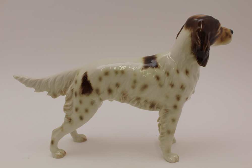 A GOEBEL POTTERY BROWN & WHITE IRISH SETTER DOG, factory marked, 16cm high, together with a bone - Image 3 of 8