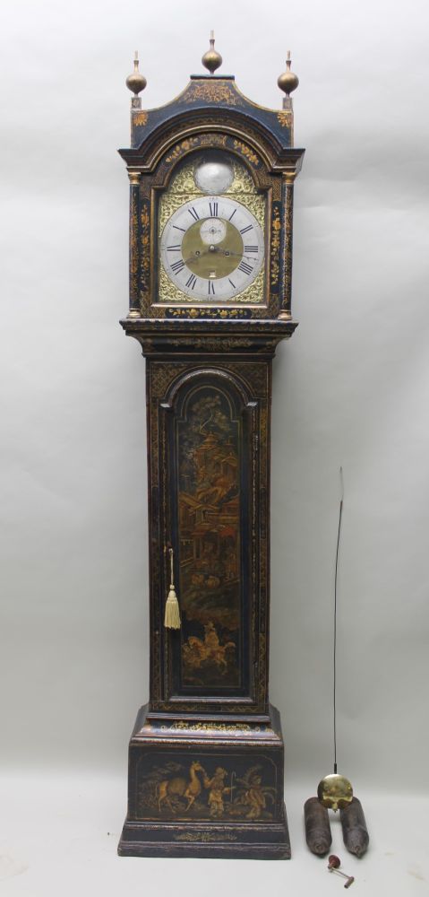 A GEORGE III CHINOISERIE LONG CASE CLOCK, by Samuel Bryan, London, the case gilded, and lacquer