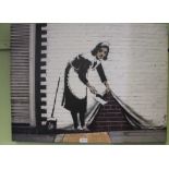 A REPROGRAPHIC CANVAS PRINT OF A BANKSY STREET ART PAINTING