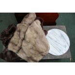 A SELECTION OF FUR SHOULDER WRAPS together with a marble lazy Susan