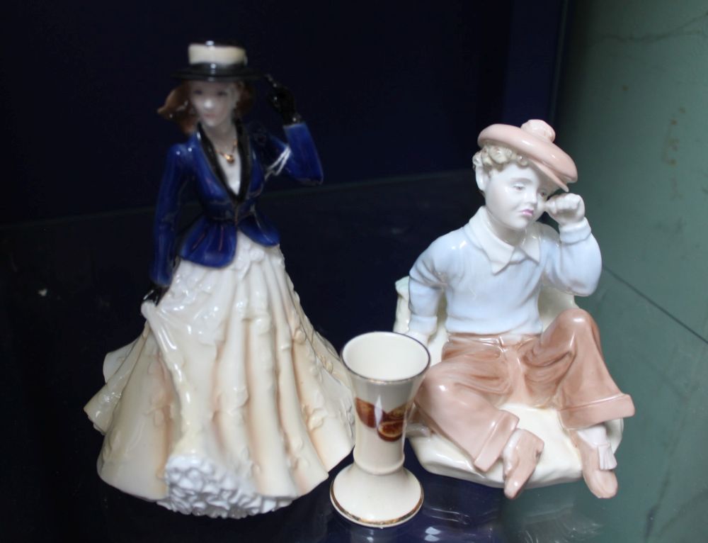 A ROYAL WORCESTER FIGURINE 'ANNABELL' together with a Coalport Wednesdays Child & a miniature vase