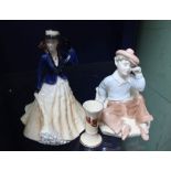 A ROYAL WORCESTER FIGURINE 'ANNABELL' together with a Coalport Wednesdays Child & a miniature vase