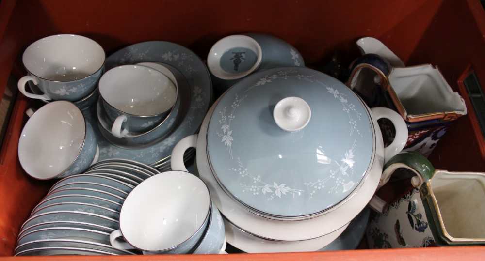 A CRATE CONTAINING A SELECTION OF DOMESTIC POTTERY & PORCELAIN to include a Royal Doulton reflection