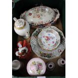A BOX CONTAINING SELECTION OF POTTERY to include Royal Worcester Coffee pot, Dresden dessert plates,