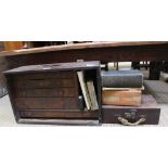 A VINTAGE WOODEN ENGINEERS TOOLBOX plus contents, together with various instruction manuals & a