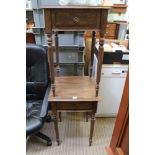 A PAIR OF WOODEN SQUARE TOPPED LAMP/SIDE TABLES fitted with fitted drawer