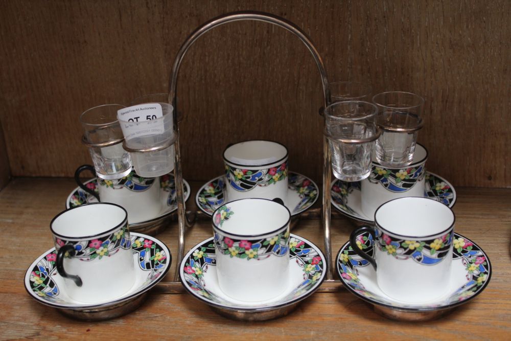 A PLATED FRAMED ROYAL DOULTON 6 PERSON EXPRESSO & SHOT SET