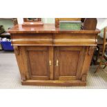 THE BASE OF A 19TH CENTURY MAHOGANY FINISHED CHIFFONIER having two inline concealed drawers of two