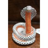 A HAND PAINTED HEREND PORCELAIN COBRA